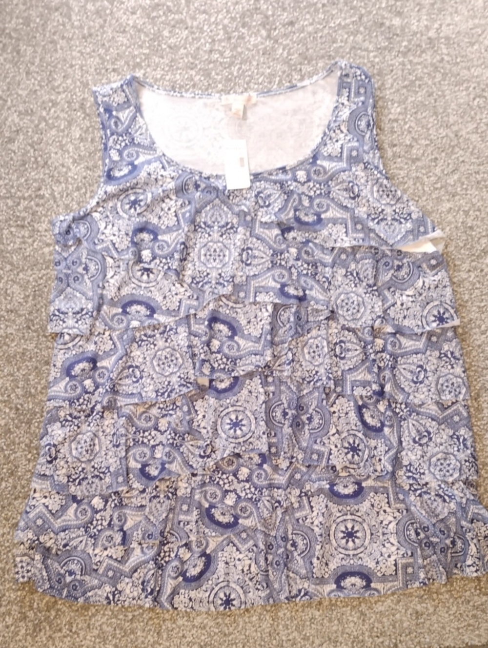 Dress Barn Blue Paisley Ruffle Tank